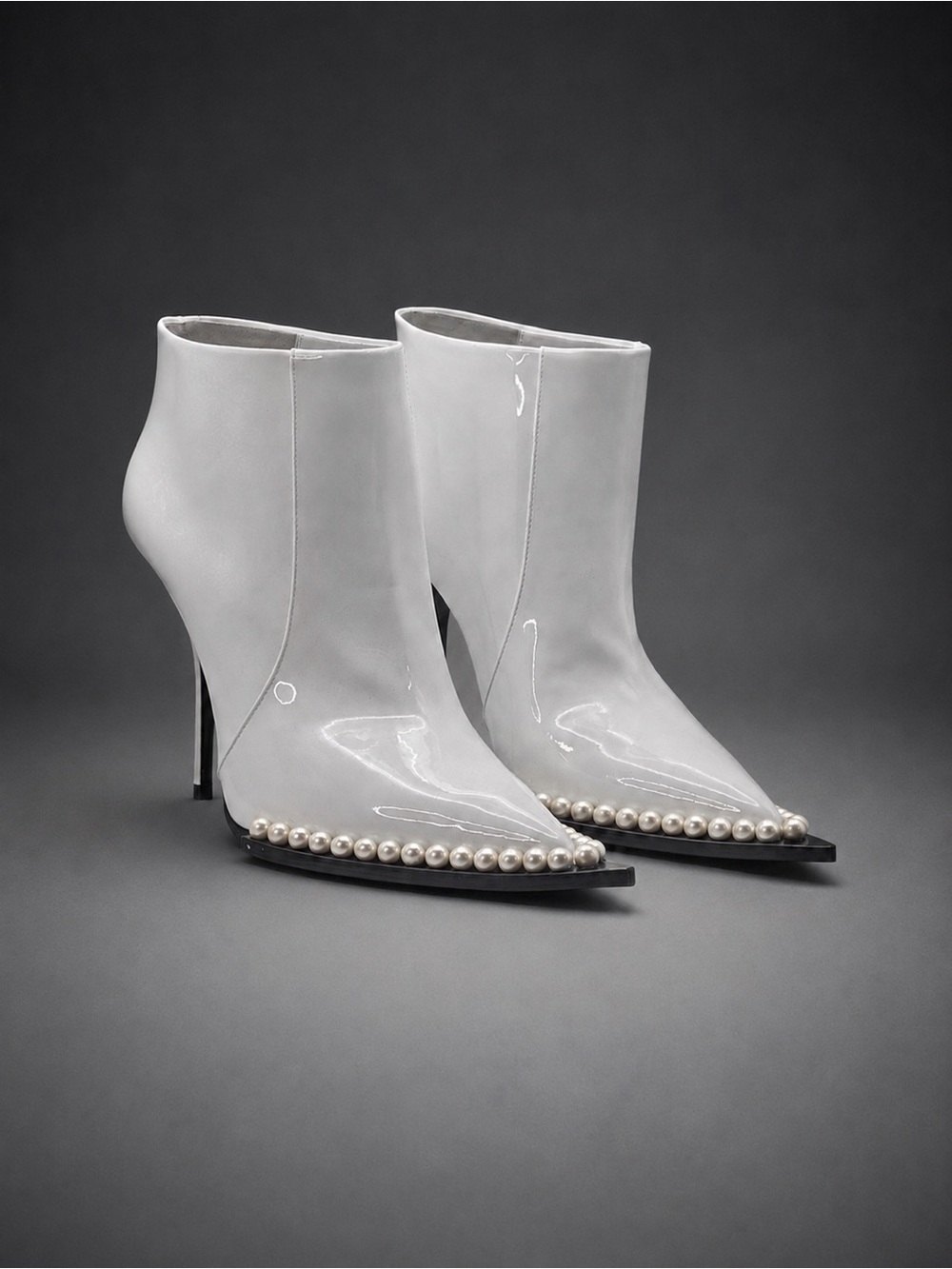 NWT Dolce & Gabbana White Patent Pearl-Trim Stiletto Ankle Boots NIB Authentic - Picture 3 of 16